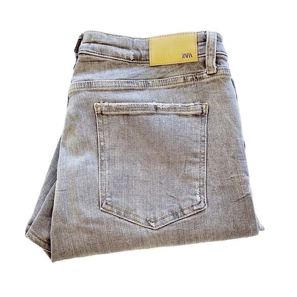 Zara Grey Wash Skinny Denim Jeans Distressed Hem SZ14 - Picture 1 of 9